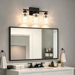 3-Light Bathroom Light Fixtures, Black Vanity Lights Over Mirror