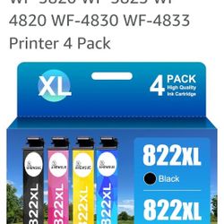 822XL Remanufactured for 822XL Ink Cartridges Combo Pack for 822XL T822 for Workforce Pro WF-3820 WF-3823 WF-4820 WF-4830 WF-4833 Printer 4 Pack