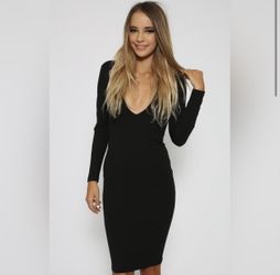 Nookie Bombshell V-Neck Midi Bodycon Dress NWOT. Size XS