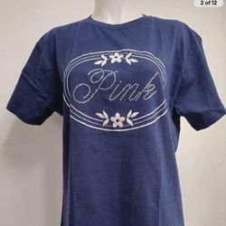 Pink Victoria’s Secret navy rhinestone T-shirt Size( Extra Small) Excellent Condition)