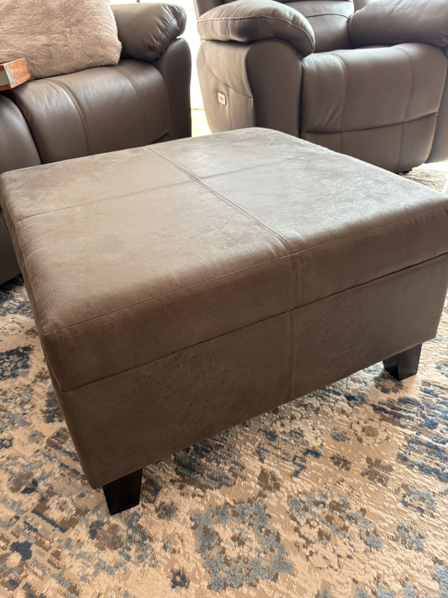 Large Faux Leather Square Storage Ottoman