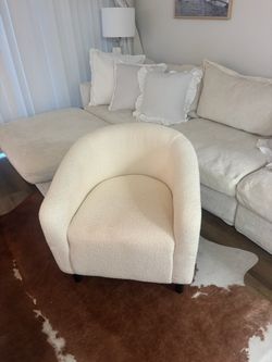 CB2 Cream Boucle Barrel Accent Chair