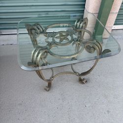 Metal Base And Glass Side Table And Coffee Table 