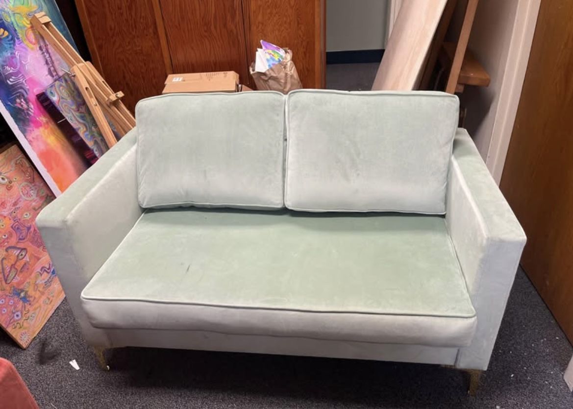 Mint Green Velvet Loveseat 