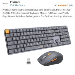 ProtoArc Wireless Mechanical Keyboard and Mouse, MECH KM200 2.4GHz Office Mechanical Keyboard Mouse, Full Size, Low Profile