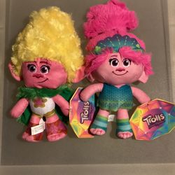 TROLLS Dream Works Band Together YELLOW  & PINK HAIR Plush Stuffed Toys