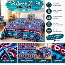 King Size Soft Flannel Blanket Western Print