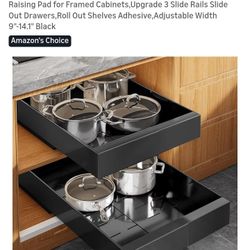 2 Pack Expandable Pull Out Cabinet Organizer 21" Deep with Raising Pad for Framed Cabinets,Upgrade 3 Slide Rails Slide Out Drawers,Roll Out Shelves Ad