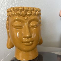 Ceramic Orange Buddha Head Planter