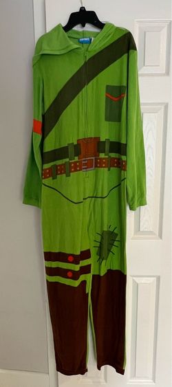 Fortnite Pajama Men's Sz. Large Green Union Suit One Piece Rex Cosplay Costume