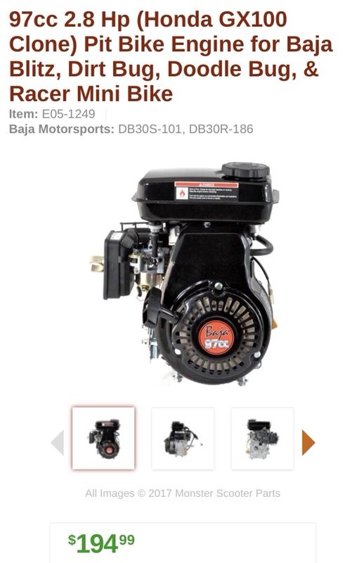 Mini Bike Engine 97cc 2.8 Hp (Honda GX100 Clone)
