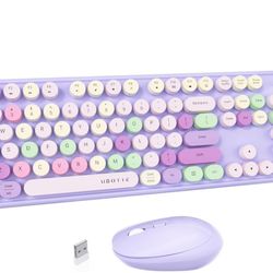 UBOTIE Colorful Computer Wireless Keyboard Mouse Combos, Typewriter Flexible Keys Office Full-Sized Keyboard, 2.4GHz Dropout-Free Connection and Optic