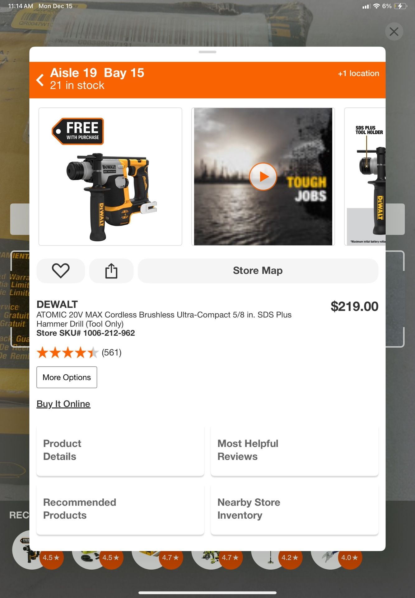 Dewalt 20 Volt Atomic Compact Series 20 V Brushless Hammer 5/8 Tool Only