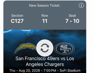 Chargers 49ers 2 or 4 tickets 8/20 sofi club