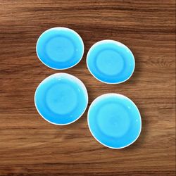 Set Of 4 Nicole Miller Home Stoneware NMH1 TURQUOISE Crackles Coupe Dinner Plates