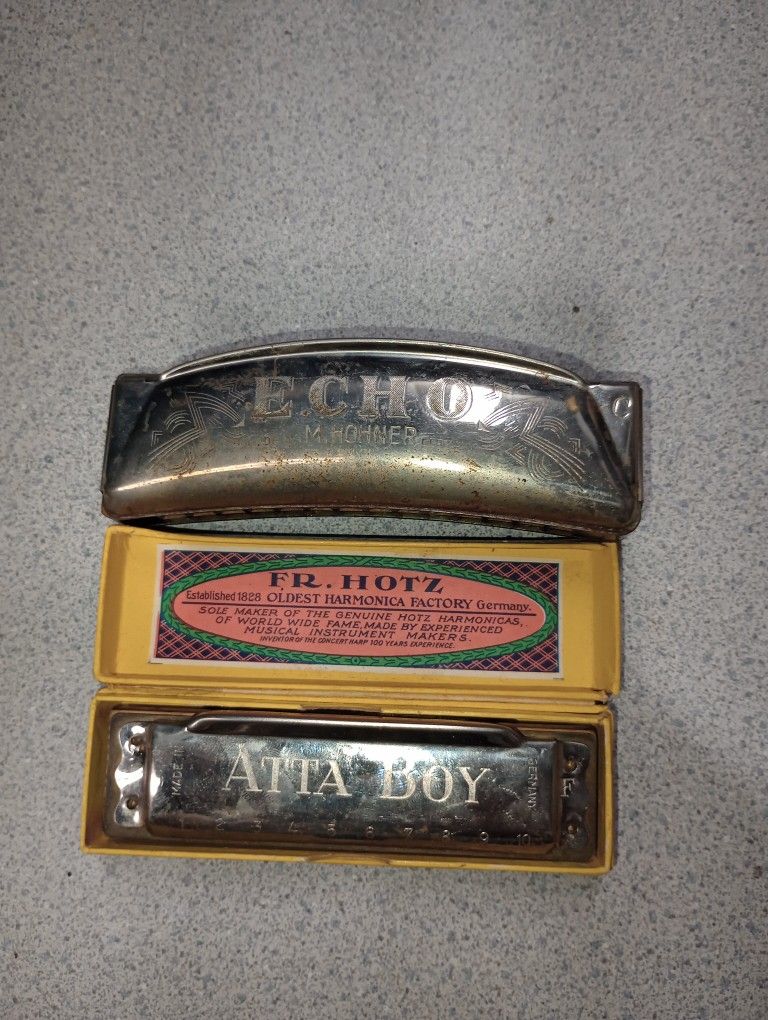 vintage antique atta boy hotz and echo hohner harmónica Germany German made