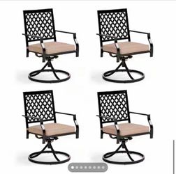 Black Metal Elegant Patio Outdoor Dining Swivel Chair with Beige Cushion (4-Pack)   PHI VILLA  Model # THD-E02GF4901-2   L-5559