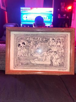 Viviana Reyna Signed Framed Folk Art Drawing
