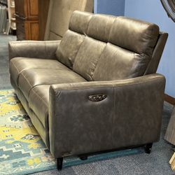 Grey Leather Power Sofa 