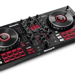 Numark Mixtrack Platinum Serato Control, DJ Mixer, Built-in Audio Interface, FX Paddles, 4 Decks + Jog Wheel Displays