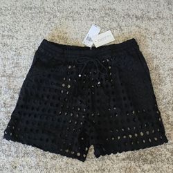 NWT Dotti Eyelet Bathing Swimsuit Cover Up Dot Drawstring Waist Shorts Size M