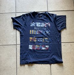 Nautica Jeans Shirt Mens M Blue Crew Neck Short Sleeve Pullover Graphic