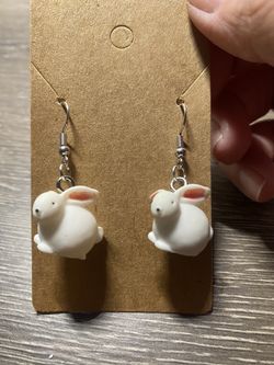 Small White Rabbit Dangle Earrings 