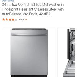 24 in. Top Control Tall Tu Dishwasher in Fingerprint Resistant Stainless Steel with AutoRelease, 3rd Rack, 42 dBA