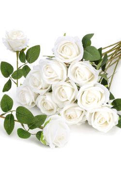 New Roses Artificial Flowers, Silk Roses with Stems for Wedding Bridal Bouquets, Valentine Anniversary Mother's Day Get Well Hostess Housewarming Gift