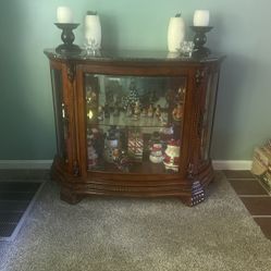 Elegant Wooden Curio Cabinet- Glass Doors - Mirrored Back