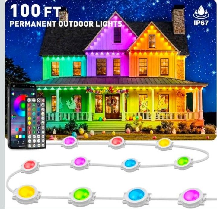 100FT Permanent Outdoor Lights, IP67 Waterproof,for House Roof