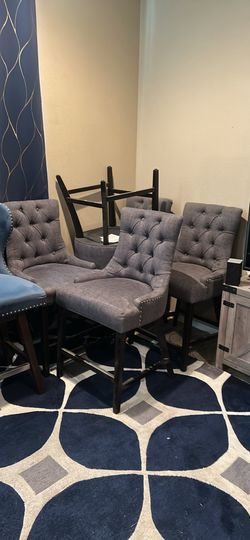 Tufted Fabric Counter Height Bar Stools with Nailhead Trim