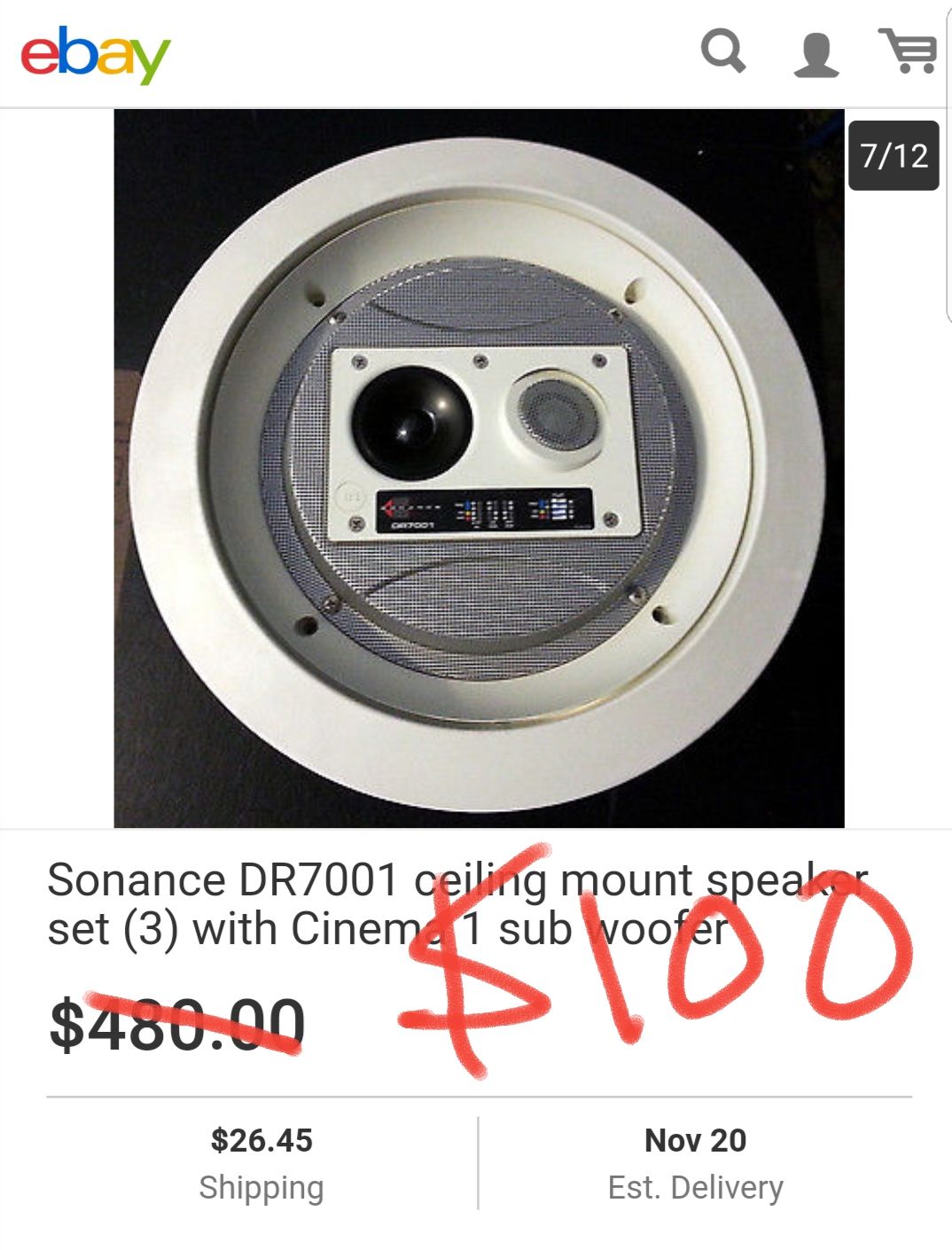 Sonance surround sound. 3 way round in ceiling speaker.