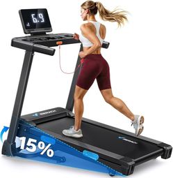 2601d $230 MERACH T12 Foldable Treadmill for Home, 300 LBS Capacity, Wide Running Belt Incline Treadmill with Display, Smart App, 2.5HP Brushless Mot