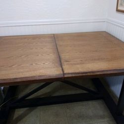 Wood Table. With Extension Leaf And Two Chairs