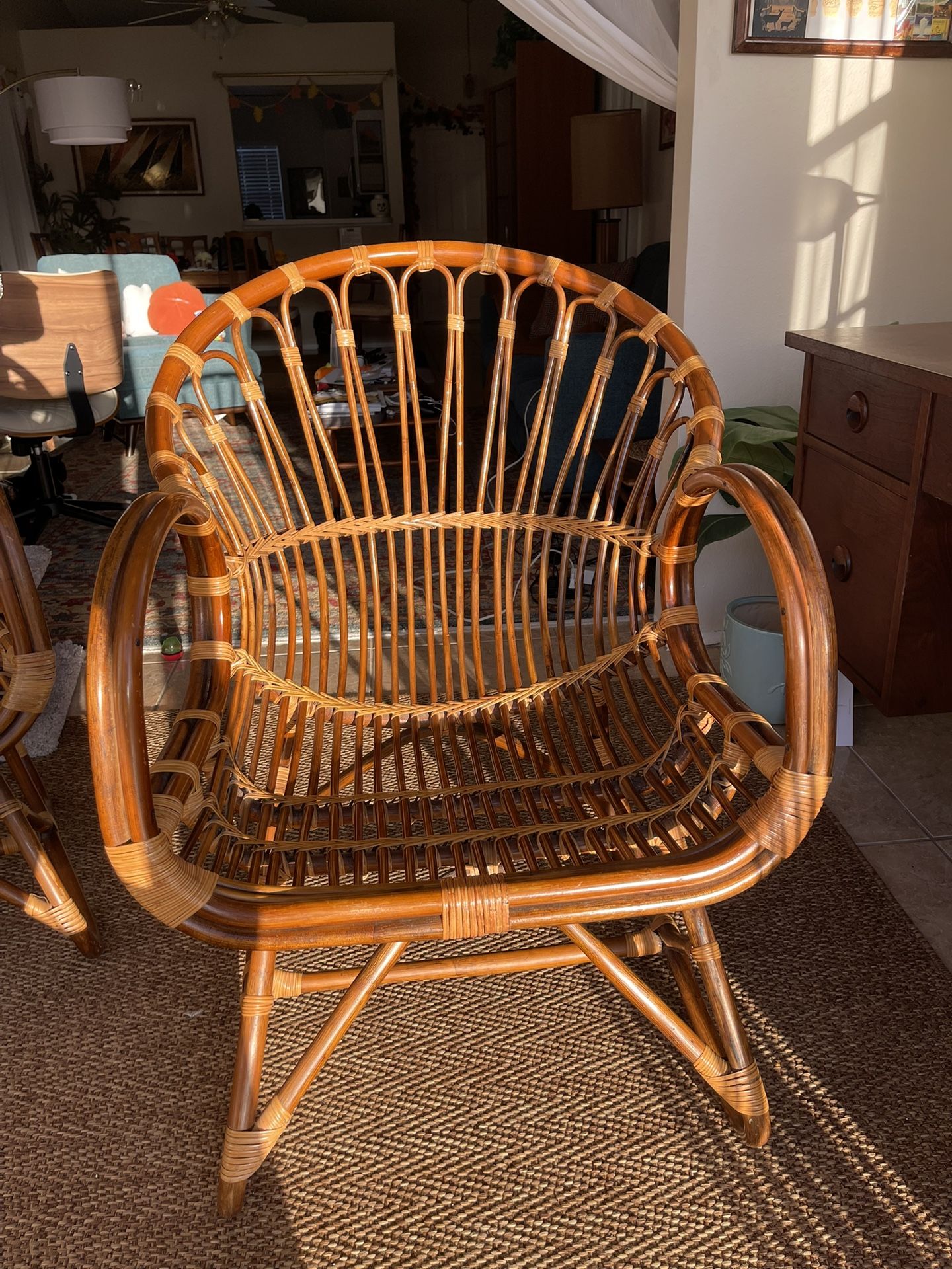 Pair of Bamboo and Rattan Franco Albini Style Chairs
