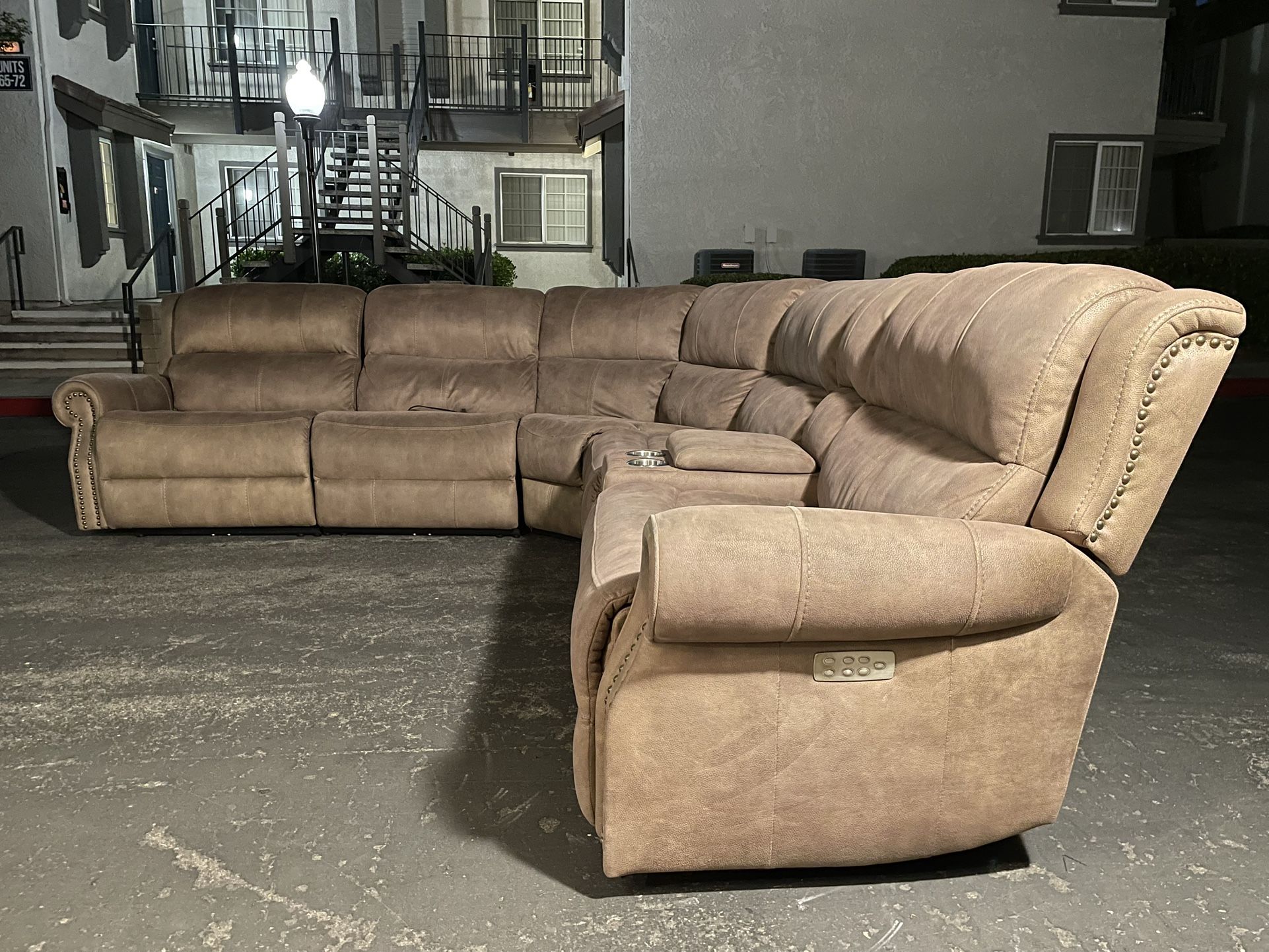 BEAUTIFUL 6pc Dark Tan/Beige SECTIONAL SOFA COUCH