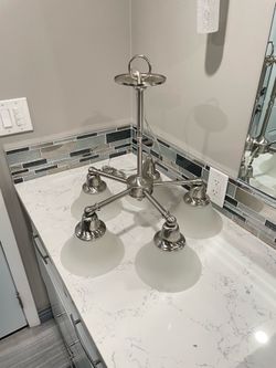 Monument 5-Light Brushed Nickel Chandelier with Frosted Glass