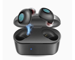 True wireless earbuds with charger case waterproof(15-20hrs playtime/android and ios devices