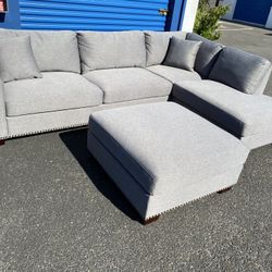 Sectional Sofa With Ottoman ! Sectional Couch ! 2 Piece Sectional With Large Ottoman ! Grey Sectional ! Free Delivery