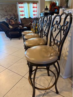 set of 4 heavy brass metal bar stool