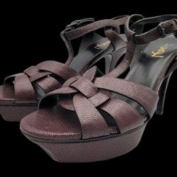 Saint Laurent Burgundy Leather Tribute Ankle Strap Sandals Size:  40/9.5 Usa