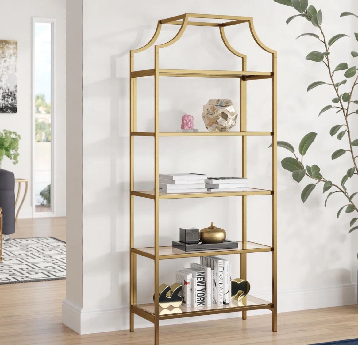 30x14x71” Golden Color Storage Bookcase Shelving Unit
