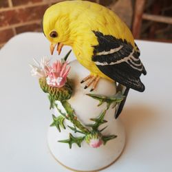 Vintage porcelain dinner bell titled "The American Goldfinch" created by artist Peter Barrett for the Franklin Mint in 1980.