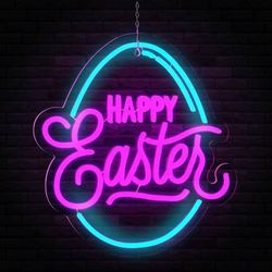LIKE NEW Easter Neon Sign for Wall Decor Egg Happy Easter LED Light Window USB Powered for Wall Room Gift Party Decoration 13" x 14"