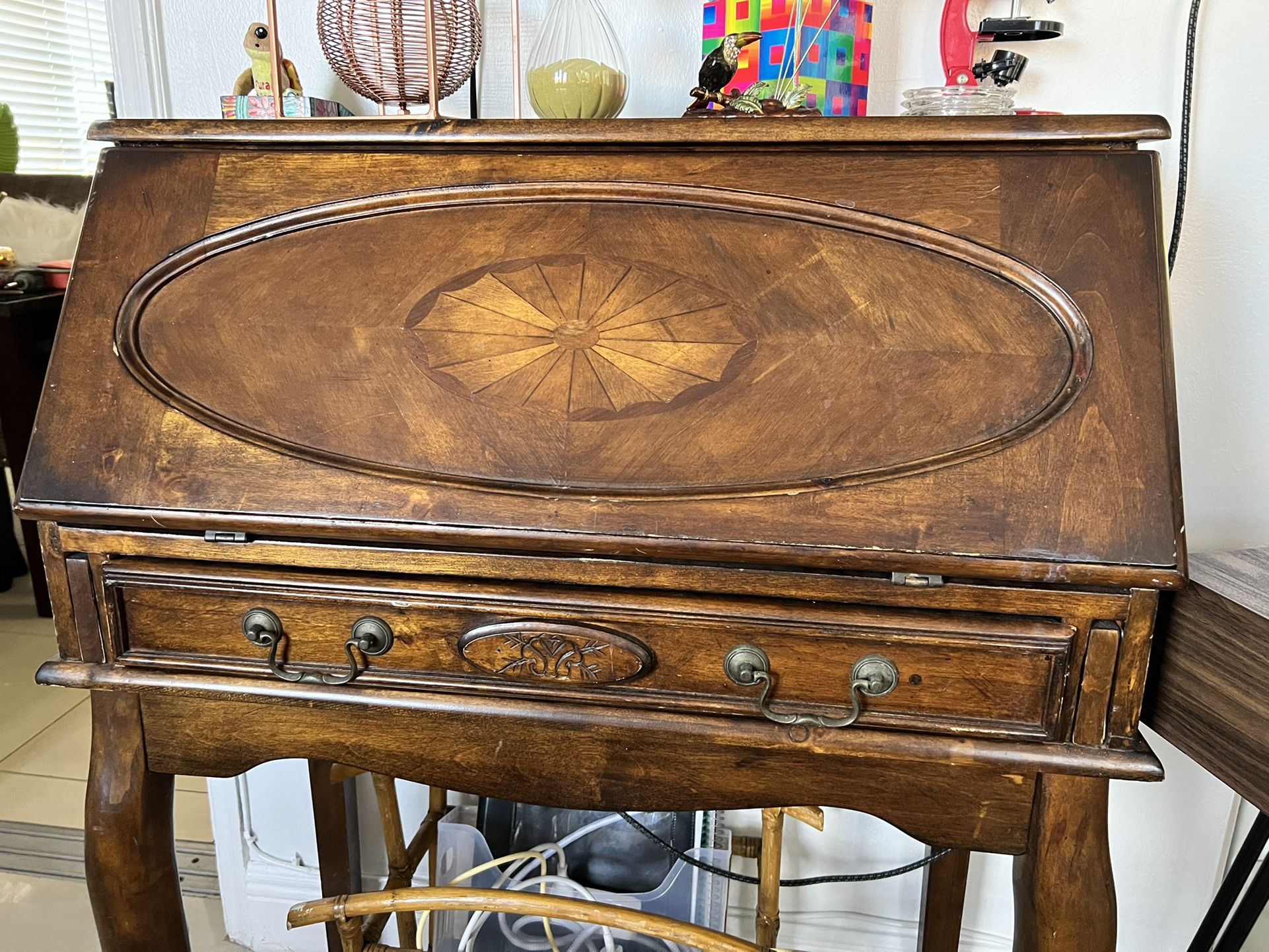 Walnut Writing Desk With Drawers And Hidden Compartments