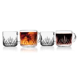 Dublin Crystal Set of 4 Clear  Glass Espresso Mugs with Handle