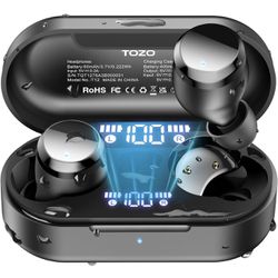 TOZO Tonal Dots Wireless Earbuds Bluetooth 5.3 Headphones Built-in ENC Noise Cancelling Mic, 55H Playtime LED Digital Display with Wireless Charging C
