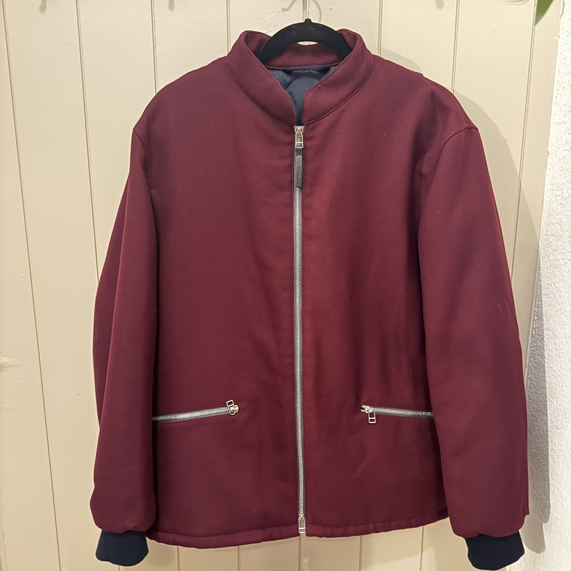 Theory Bomber Jacket Men’s Size M Bordeaux Burgundy Bonded Wool By lucas ossendrijver #M0714010