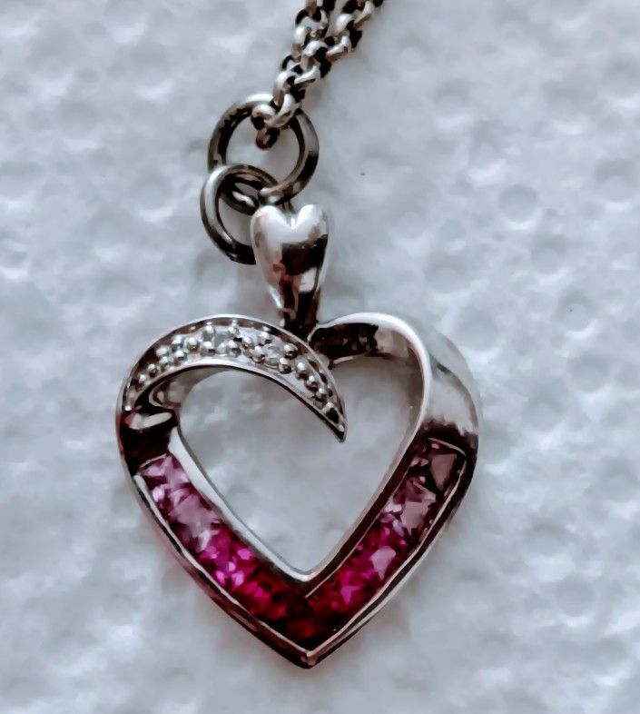 10K WG Pink Sapphire and Ruby Heart Pendant